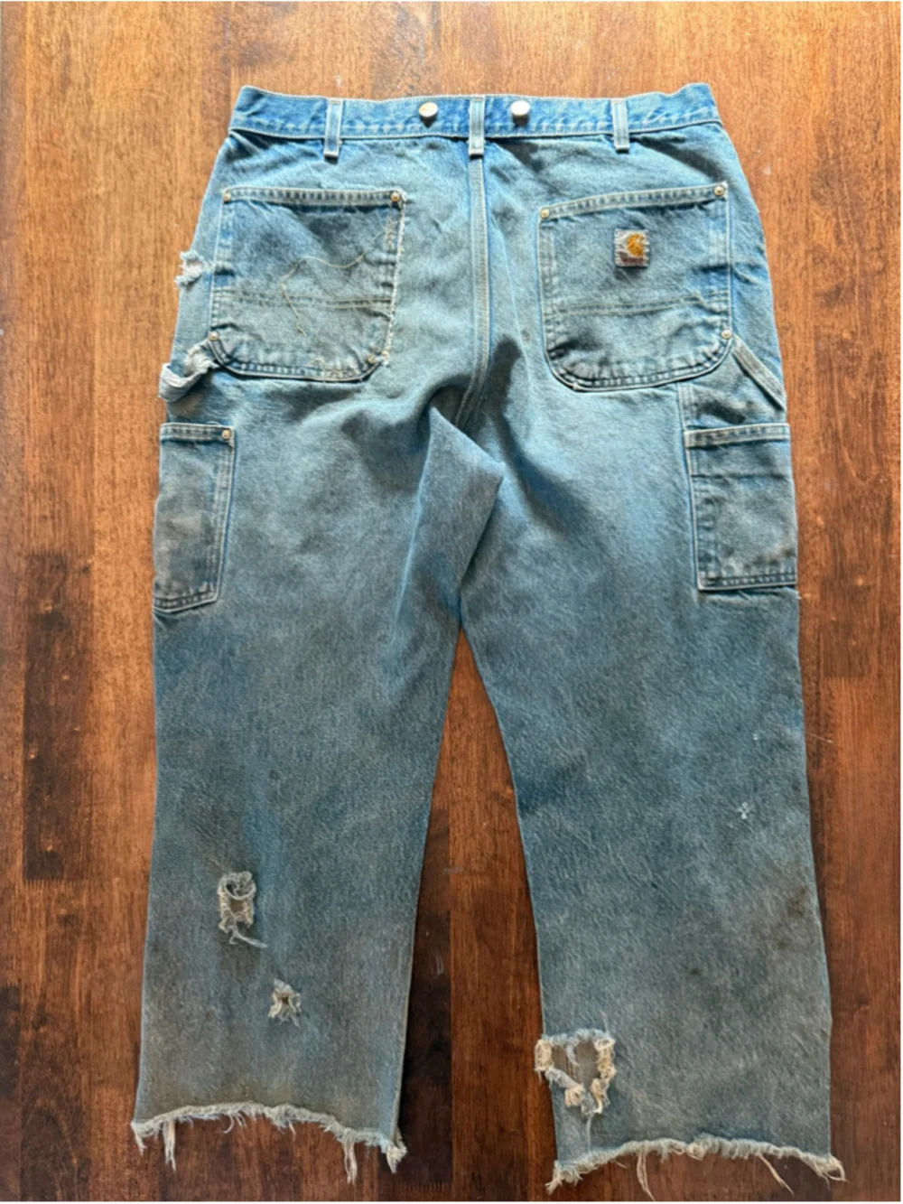 Vintage Carhartt Double Knee Denim Logger Pants Suspender Buttons 36